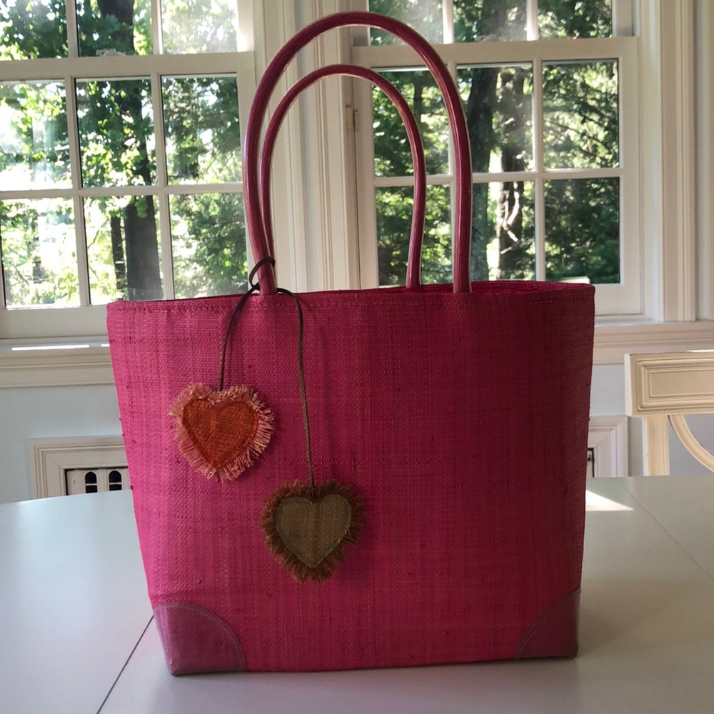 French pink straw beach bag